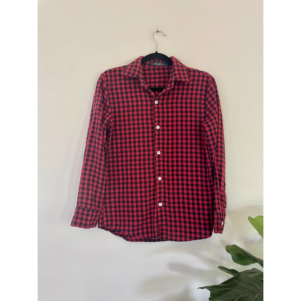 Zhelin Women’s Red And Black Flannel Button Down Checker Sz S